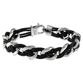 Stainless Steel and Leather Woven Bracelet