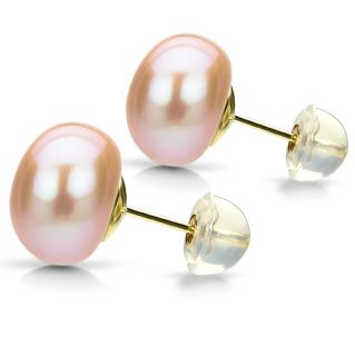DaVonna 24k Gold over Sterling Pink Freshwater Pearl Stud Earring