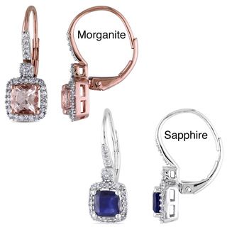 Miadora 10k Gold Sapphire or Morganite and 1/5ct TDW Diamond Earrings