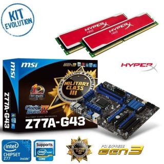 Kit Evo Z77A G43 + 8Go DDR3   Contient : MSI Z77A G43 + Kingston 8Go