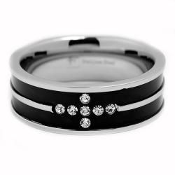 Stainless Steel Mens Black plated Cubic Zirconia Cross Ring