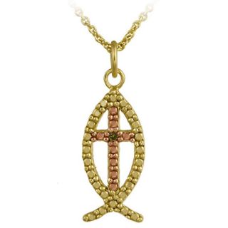 18k Gold over Silver Champagne Diamond Accent Jesus Fish Necklace