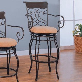 Dark Brown Metal Swivel Barstool with arms and fabric seat