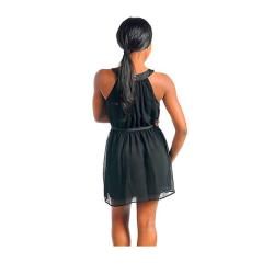 Stanzino Womens Black Sequin Sheer Sash Belt Dress