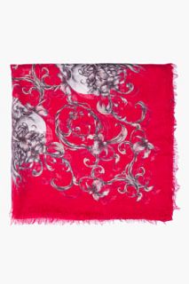Alexander McQueen Red Skull Floral Print Scarf for women