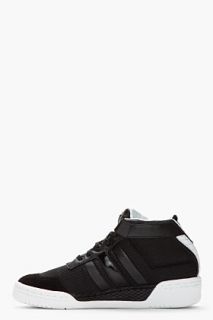 Y 3 Black And White Paneled Courtside Sneakers for men