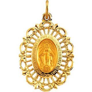 14k Yellow Gold Miraculous Medal Pendant   16mm X 22mm