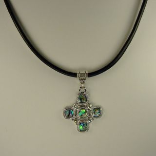 Jewelry by Dawn Cross Shaped Abalone Greek Leather Necklace Today $13