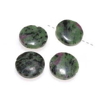 Ruby Zoisite Green Black Pink Coin Disc Beads 20mm (Set of 4