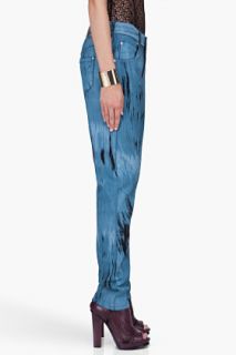 Versus Tapered Blue Printed Denim Jeans for women