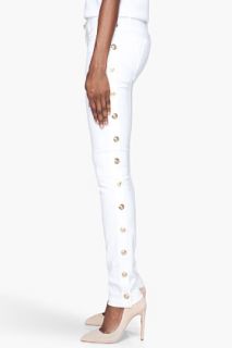 Versace White Gold buttoned Slim Jeans for women