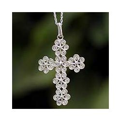 Sterling Silver Filigree Flowers Cross Necklace (Peru) Today $78.99