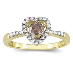 Miadora 14k Yellow Gold 1/2ct TDW Brown and White Diamond Heart Ring