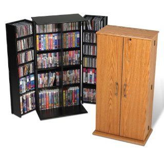 Oak Multimedia Tall Locking Storage Cabinet   Prepac OVS