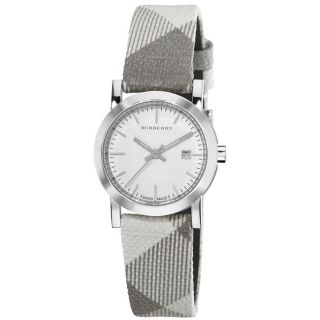 Burberry Womens Smoked Checked Leather Strap Watch