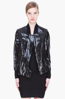3.1 Phillip Lim Black Lizard skin Patent Leather Bomber Jacket for women