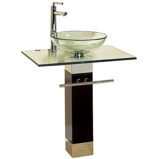 23 Tempered Glass Bathroom Vanity with Wood Pedestal Combo Set