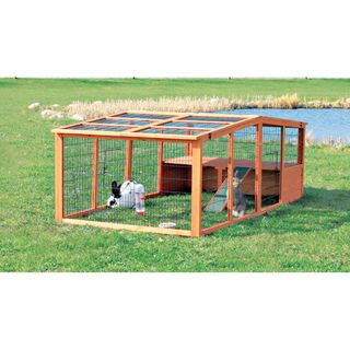 Outdoor Run with Mesh Cover/Wooden Roof (XL)