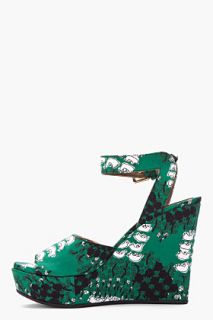 Marni Edition Green Duck Print Platform Sandals for women