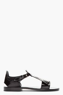 Saint Laurent Black Leather Studded Fringe Sandals for men