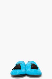 Giuseppe Zanotti Bright Blue Tassled Suede Kevin Loafers for men