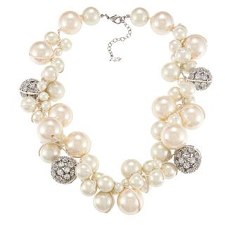ABS by Allen Schwartz Silvertone Cluster Pearl CZ Fashion Necklace