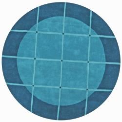 Hand tufted Grid Blue Geometric Wool Rug (8 Round)