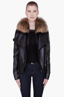 Mackage Black Leather Raccoon Fur Collar Two Piece Jacket for women