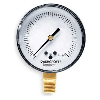 Ashcroft 25 1490A 02L 15" H20 Low Pressure Gauge, 2 1/2 In, 15 In H2O