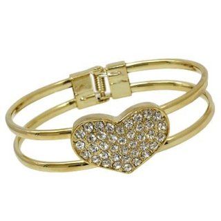 Gold with Clear Crystal Rhinestones Heart Shaped Pave