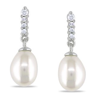 Miadora 14k White Gold Freshwater Pearl and Diamond Earrings (H I, I1
