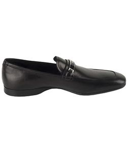 Prada Mens Black Leather Logo Plaque Loafers