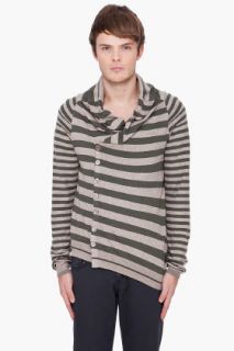 Alexander McQueen Green And Taupe Striped Cardigan for men
