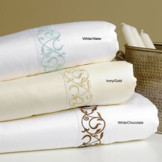 Scroll Embroidery 300 Thread Count Cotton Duvet Cover Set