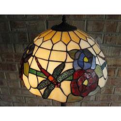 Tiffany style Dragonfly with Red Rose Floor Lamp