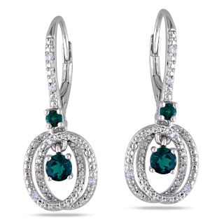 Miadora Sterling Silver Created Emerald and Diamond Accent Earrings (G