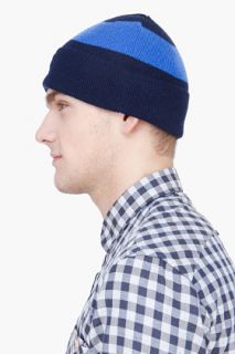 Stussy Deluxe Navy Striped Cashmere Harbour Beanie for men