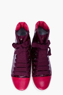 Lanvin Burgundy Scale Embossed Sneakers  for women