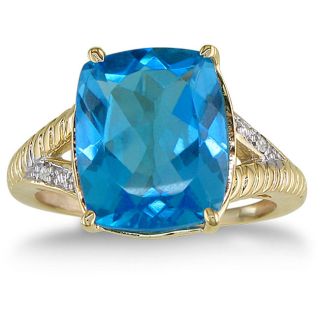 10k Yellow Gold Blue Topaz and Diamond Ring