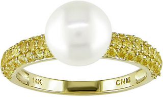 14k Gold Yellow Sapphire Cultured Freshwater Pearl Ring