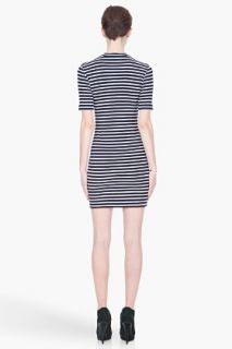 T By Alexander Wang Navy And White Striped Short Sleeve Dress for women