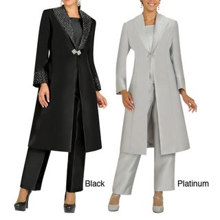 Divine Apparel Embellished Duster Coat Womens Plus Size Pant Suit