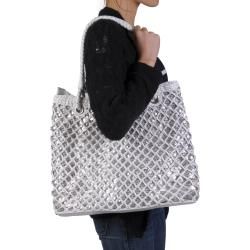 Journee Collection Womens Basket Weave Sequined Zipper Top Bag