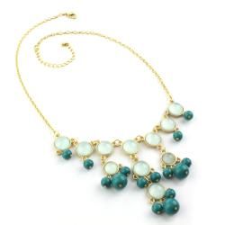 Goldtone Green and Blue Faux Stone Ball Drop Bib Necklace