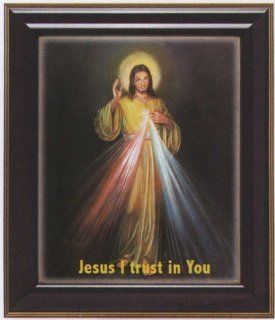 Divine Mercy in Gloss Walnut Wood Frame with Gold Trim, 10
