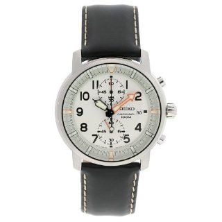 Seiko Mens SNN227 Chronograph Leather Strap Cream Dial Watch Watches