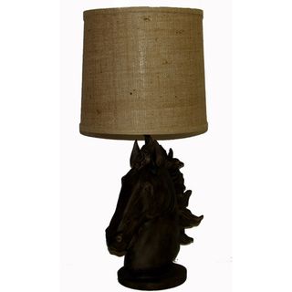 Horse Head Table Lamp in Dark Brown with Tan Wash