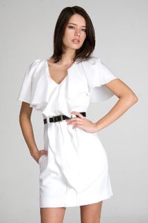 Black Halo  White Belted Ruffle Dress for women