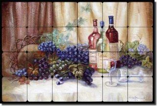Wine Bottles II by Wanta Davenport   Tumbled Marble Tile Mural 16 x