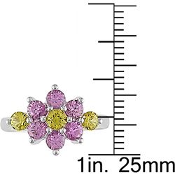 14k White Gold Pink Yellow Sapphire Flower Ring